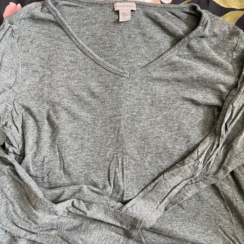 L, soft, green, long sleeve, v-neck tee